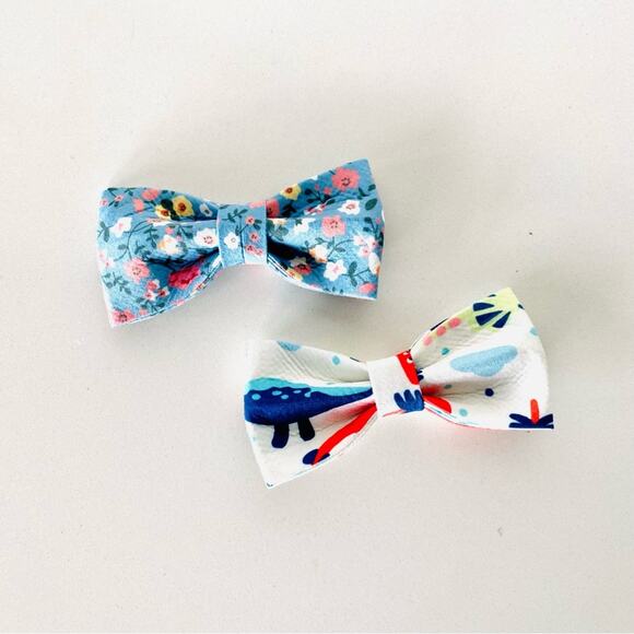 3/$20 NEW HANDMADE Light Blue Floral White Dog Cat Pet Collar Elastic Bow Tie - Picture 4 of 5